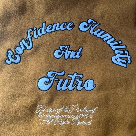 boohoo MAN Varsity Jacket Brown & White Size Large 2013 Confidence Humanity Coat - Picture 9 of 12